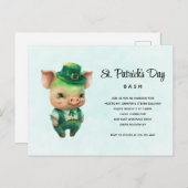 Green Pig in Fancy Attire St. Paddy's Day Party Uitnodiging Briefkaart (Voorkant / Achterkant)
