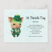 Green Pig in Fancy Attire St. Paddy's Day Party Uitnodiging Briefkaart (Voorkant)
