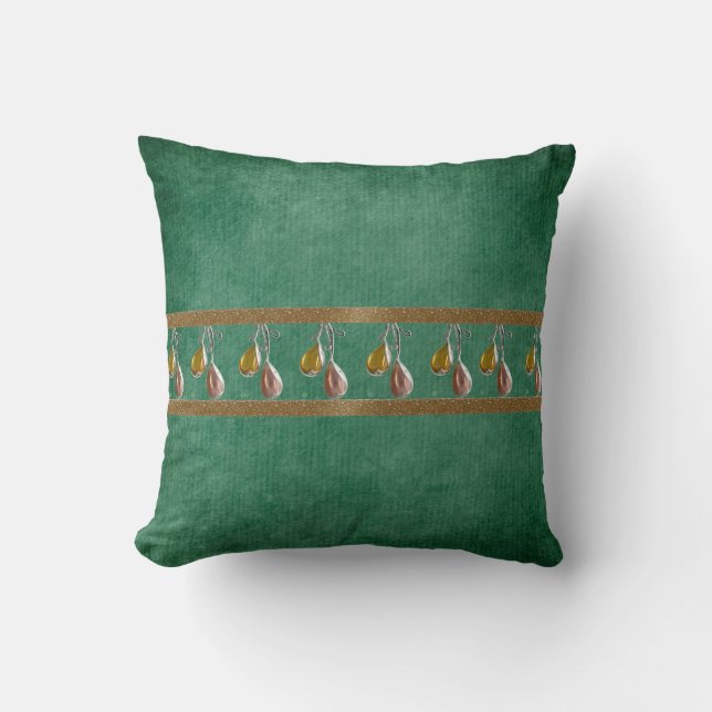 Green Pillow met gouden gevaren design Kussen (Voorkant)