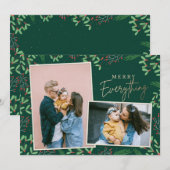 Green Pine Berries Merry Alles Multiple Photo Feestdagenkaart (Voorkant / Achterkant)