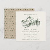 Green Pine Bossen Mountain Sketch Verloving Invite Bedankkaart (Voorkant / Achterkant)