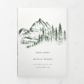 Green Pine Bossen Mountain Sketch Weddench QR Code Drieluik Aankondiging (Cover)