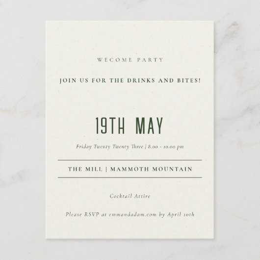 Green Pine Bossen Mountain Sketch Wedding Detail Informatiekaartje (Voorkant)