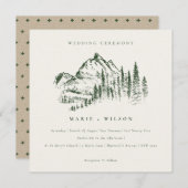 Green Pine Bossen Mountain Sketch Wedding Invite Bedankkaart (Voorkant / Achterkant)