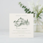 Green Pine Bossen Mountain Sketch Wedding Invite Bedankkaart (Staand voorkant)