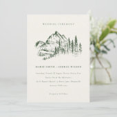 Green Pine Bossen Mountain Sketch Wedding Invite Bedankkaart (Staand voorkant)