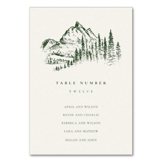Green Pine Bossen Mountain Sketch Wedding Kaart (Achterkant)
