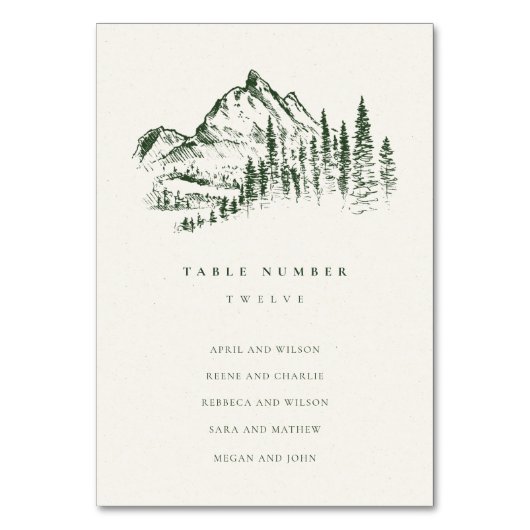 Green Pine Bossen Mountain Sketch Wedding Kaart (Voorkant)
