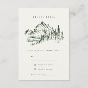 Green Pine Bossen Mountain Sketch Wedding RSVP Informatiekaartje