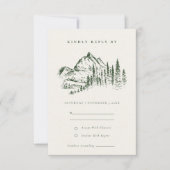 Green Pine Bossen Mountain Sketch Wedding RSVP Kaart (Voorkant)