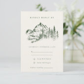 Green Pine Bossen Mountain Sketch Wedding RSVP Kaart (Staand voorkant)