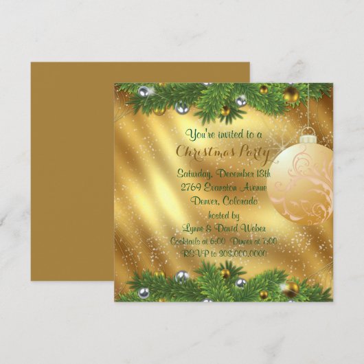 Green Pine Bough Gold Kerstfeest Kaart (Voorkant / Achterkant)