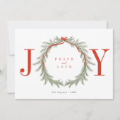 Green Pine Branch Garland JOY kerstfoto Feestdagenkaart (Voorkant)