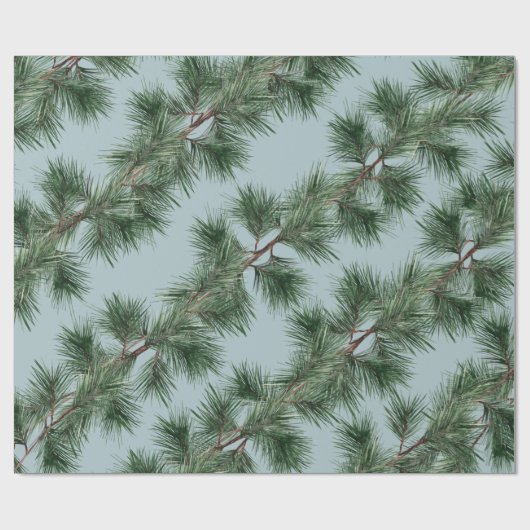 Green Pine Branch Garlands Winter Dusty Blue Cadeaupapier (Vlak)