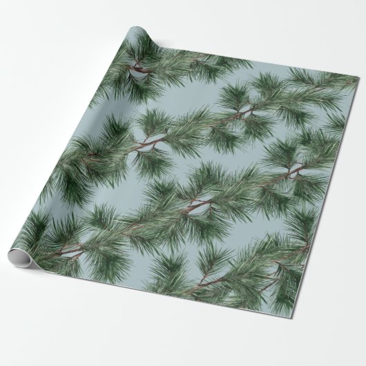 Green Pine Branch Garlands Winter Dusty Blue Cadeaupapier (Uitgerold)