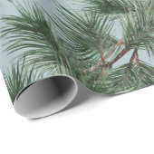 Green Pine Branch Garlands Winter Dusty Blue Cadeaupapier (Rol Hoek)