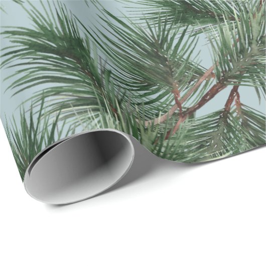 Green Pine Branch Garlands Winter Dusty Blue Cadeaupapier (Rol Hoek)