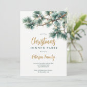 Green Pine Branch Gold Lights Kerstfeest Kaart (Staand voorkant)