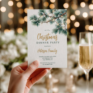 Green Pine Branch Gold Lights Kerstfeest Kaart