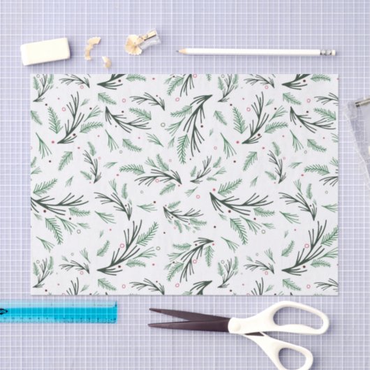 Green Pine Branch Pattern Tissue Paper Tissuepapier (Craft)