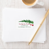 Green Pine Branch & Red Berries - kerstadres Etiket (Insitu)