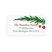 Green Pine Branch & Red Berries - kerstadres Etiket (Voorkant)