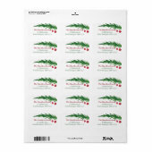 Green Pine Branch & Red Berries - kerstadres Etiket (Full Sheet)
