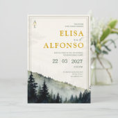 Green Pine Classic Watercolor Monogram Wedding  Kaart (Staand voorkant)