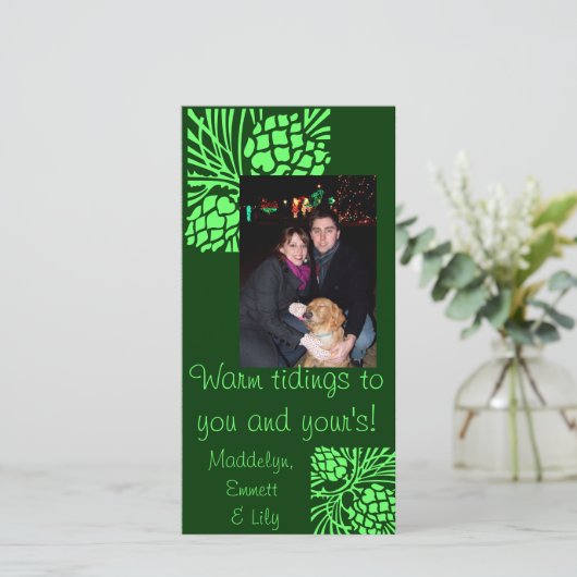 Green Pine Cone Holiday-fotokaart Feestdagenkaart (Staand voorkant)