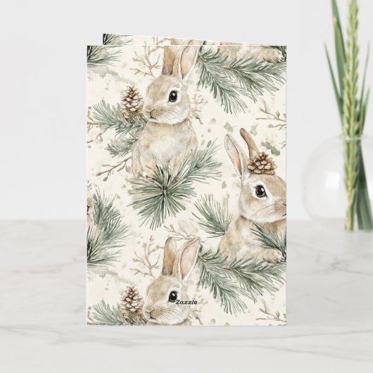 Green Pine Cones Bunny Rabbits Christmas Kaart (Achterkant)