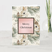 Green Pine Cones Bunny Rabbits Christmas Kaart (Voorkant)