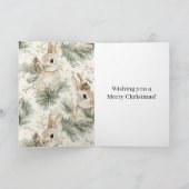 Green Pine Cones Bunny Rabbits Christmas Kaart (Binnen)