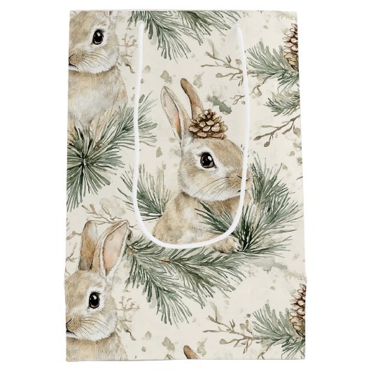 Green Pine Cones Bunny Rabbits Christmas Medium Cadeauzakje (Achterkant)