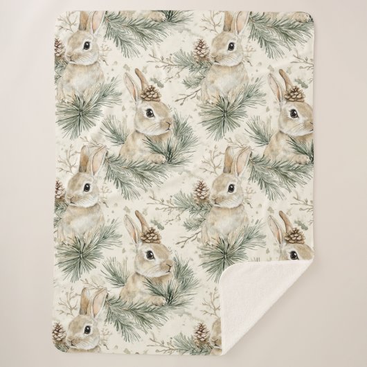 Green Pine Cones Bunny Rabbits   Sherpa Deken (Voorkant)