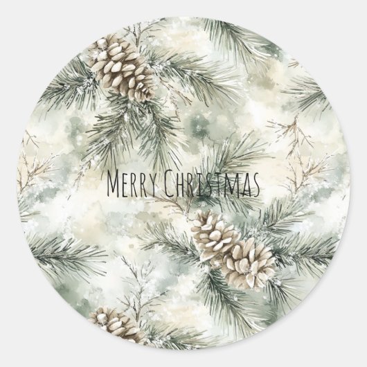 Green  Pine Cones Christmas Ronde Sticker (Voorkant)