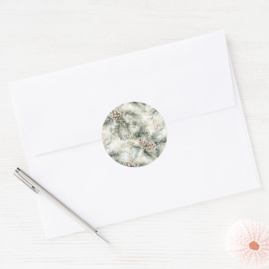 Green  Pine Cones Christmas Ronde Sticker (Envelop)