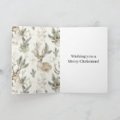 Green Pine Cones Deer Christmas Kaart (Binnen)
