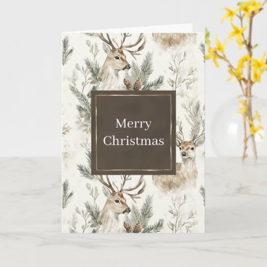 Green Pine Cones Deer Christmas Kaart (Gele Bloem)