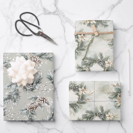 Green Pine Cones Wreaths Christmas Inpakpapier Vel (Voorkant)
