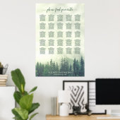 Green Pine Forest 25 Table Wedding Seating Chart Poster (Thuiskantoor)