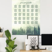 Green Pine Forest 30 Table Wedding Seating Chart Poster (Thuiskantoor)