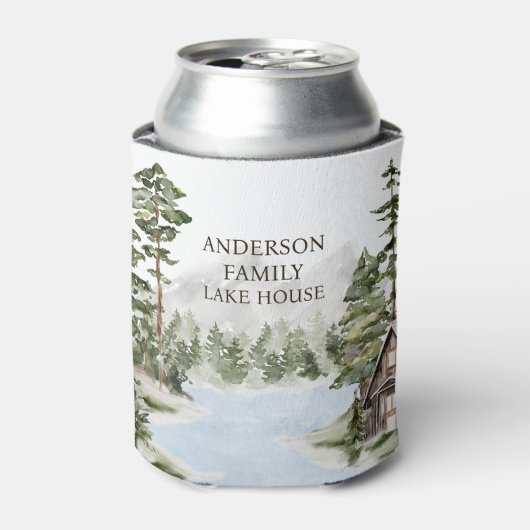 Green Pine Forest Family Lake House Cabin Blikjeskoeler (Blikje Voorkant)