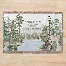 Green Pine Forest Family Lake House Cabin Deken