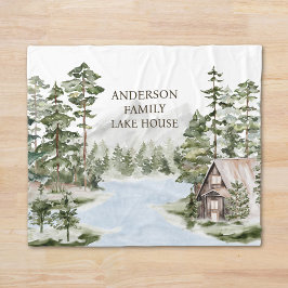 Green Pine Forest Family Lake House Cabin Fleece Deken