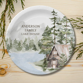 Green Pine Forest Family Lake House Cabin Papieren Bordje