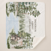 Green Pine Forest Family Lake House Cabin Sherpa Deken (Voorkant)