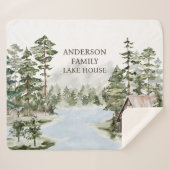 Green Pine Forest Family Lake House Cabin Sherpa Deken (Voorkant (horizontaal))