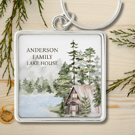 Green Pine Forest Family Lake House Cabin Sleutelhanger