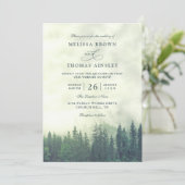 Green Pine Forest Rustic Budget QR Code Wedding Kaart (Staand voorkant)