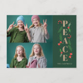 Green Pine Holly Berries Peace Multiple Photo Feestdagenkaart (Voorkant)